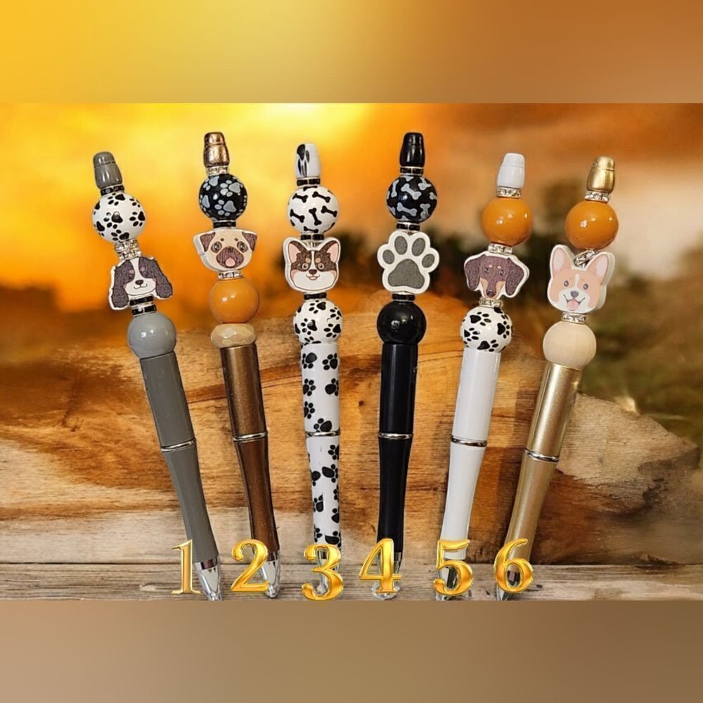 New! Custom Made Adorable Dog Beaded Pen w/Free Ink Refill